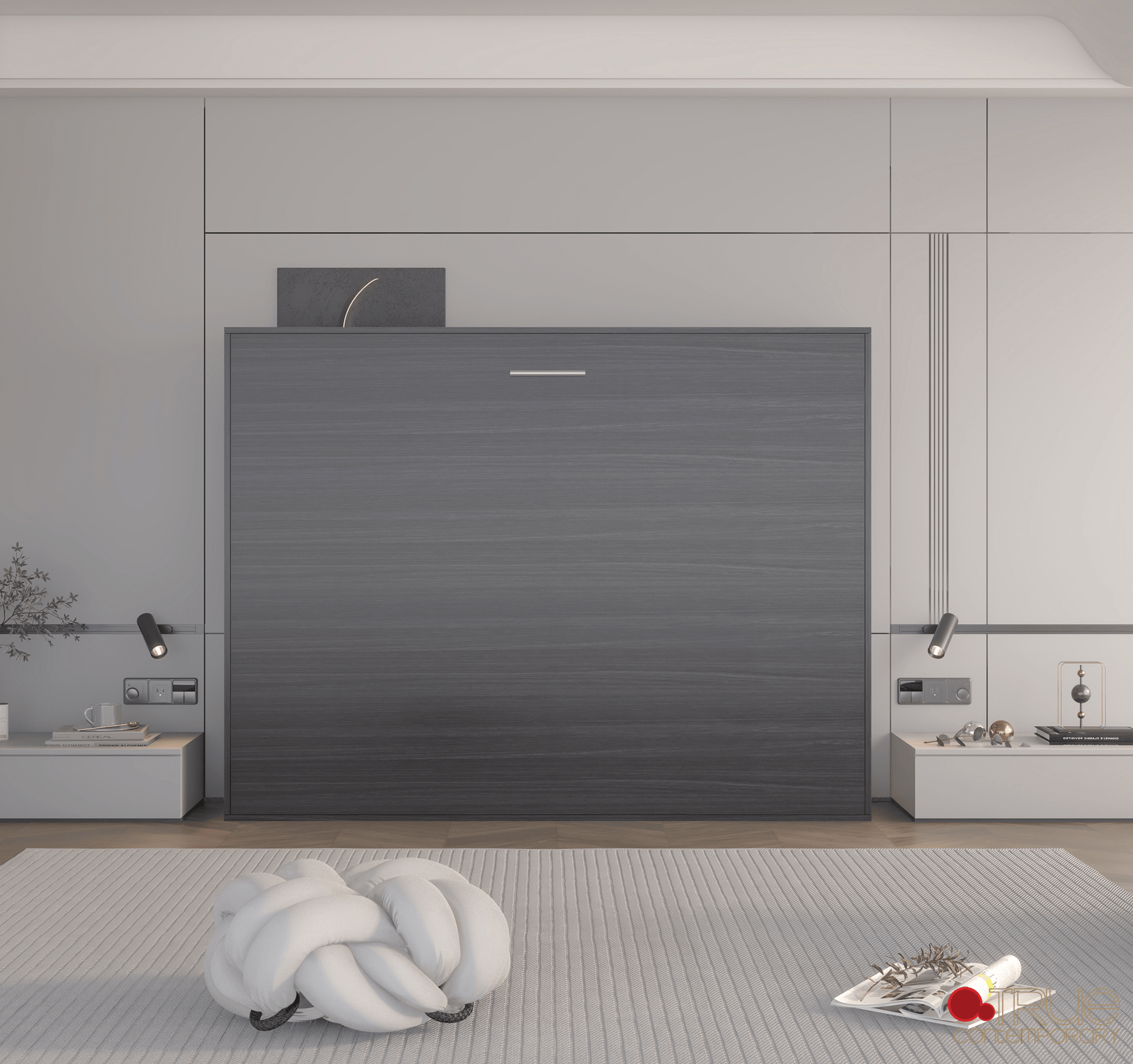 True Contemporary Murphy Wall Bed Heidi II Rustic Grey Horizontal Murphy Wall Pull Down Bed - Available in 3 Sizes