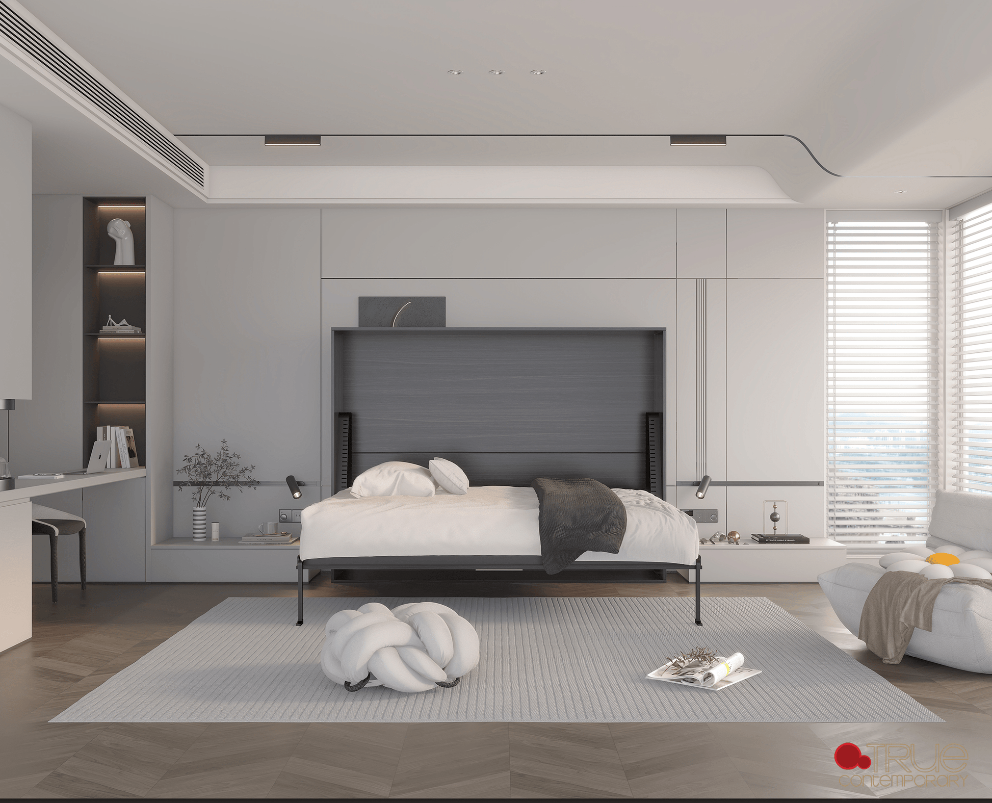 True Contemporary Murphy Wall Bed Heidi II Rustic Grey Horizontal Murphy Wall Pull Down Bed - Available in 3 Sizes