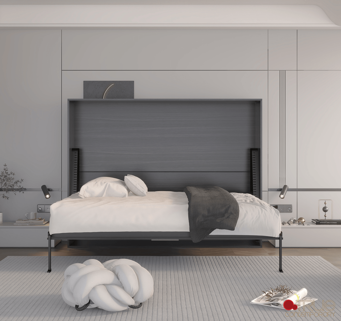 True Contemporary Murphy Wall Bed Heidi II Rustic Grey Horizontal Murphy Wall Pull Down Bed - Available in 3 Sizes