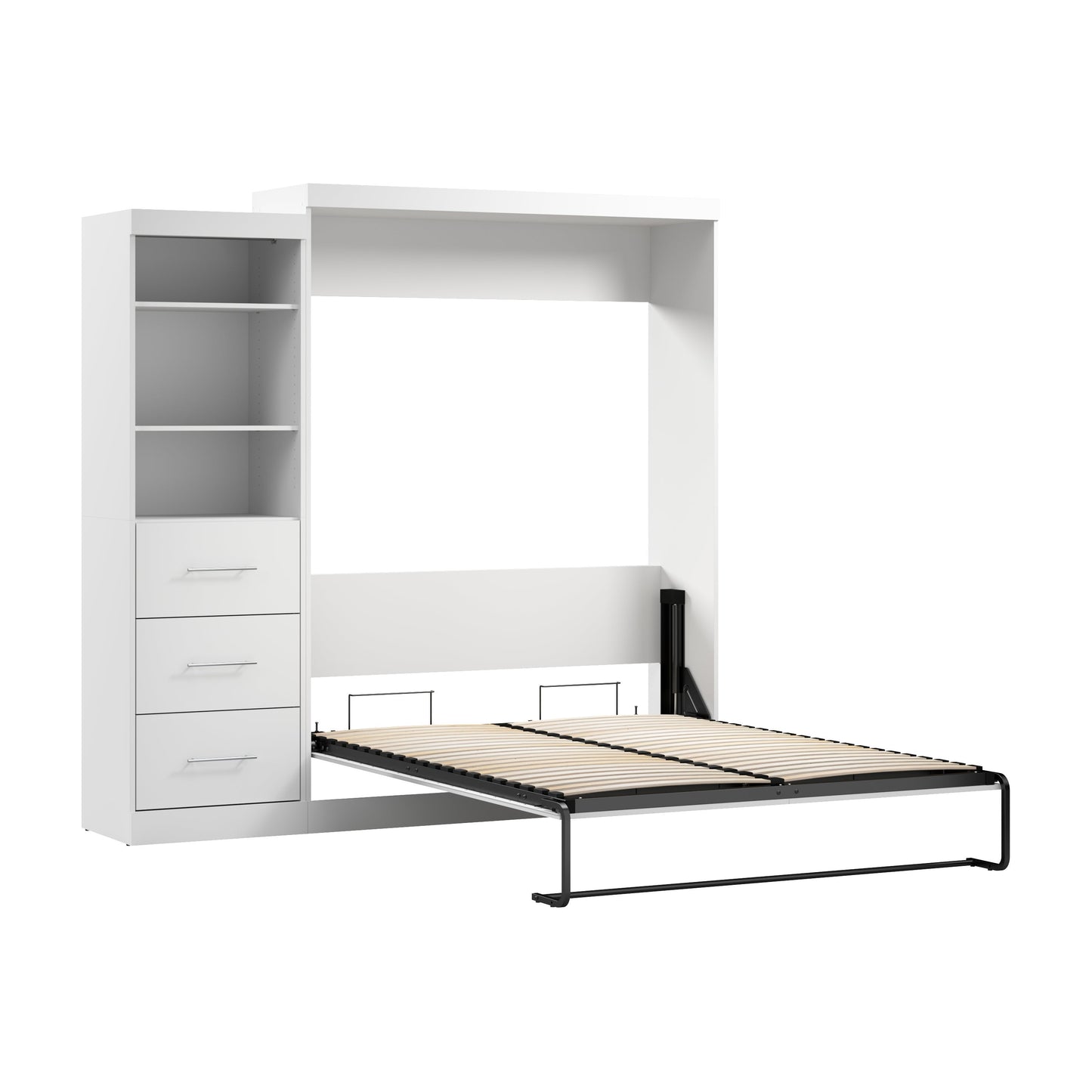 Modubox Nebula Queen Murphy Bed and Closet Organizer with Drawers (90W) in White