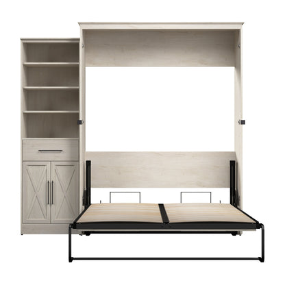 Modubox Key West 93W Queen Murphy Bed and Closet Organizer with Drawer and Doors (94W) in Linen White Oak