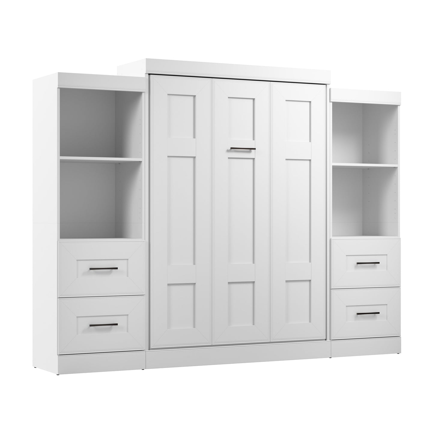 Modubox Edge Full Murphy Bed and Closet Organizers with Drawers (110W) in White