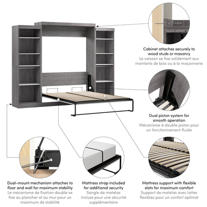 Modubox Nebula Queen Murphy Bed with 2 Closet Organizers (115W) in Bark Grey & White