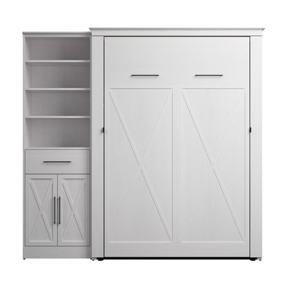 Modubox Key West 87W Full Murphy Bed and Closet Organizer with Drawer and Doors (88W) in Pure White Oak