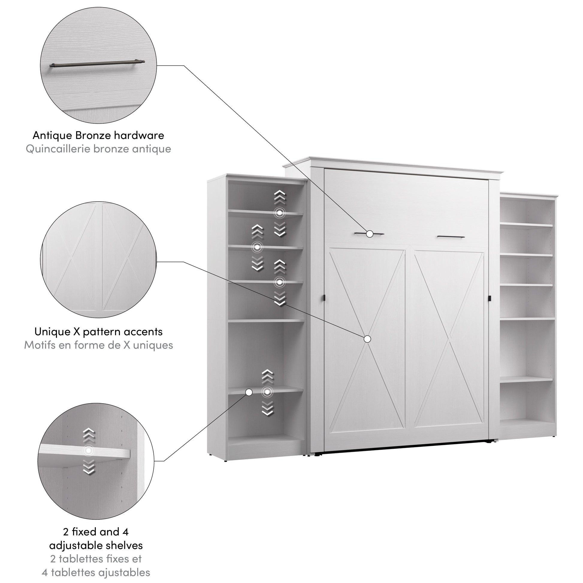 Modubox Key West 117W Queen Murphy Bed with Closet Organizers (119W) in Pure White Oak