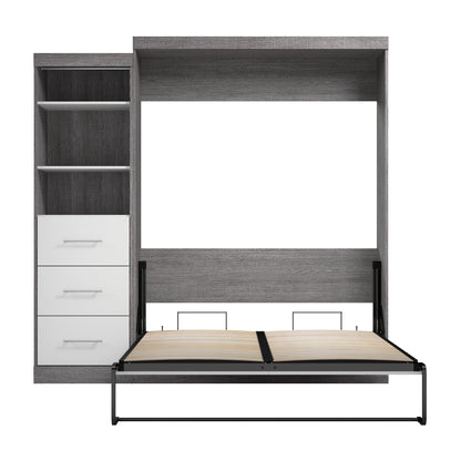 Modubox Nebula Queen Murphy Bed and Closet Organizer with Drawers (90W) in Bark Grey & White