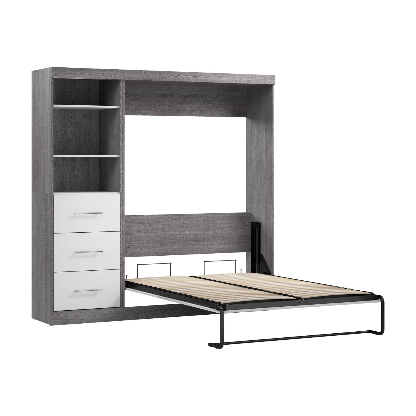 Modubox Nebula Full Murphy Bed and Closet Organizer with Drawers (84W) in Bark Grey & White