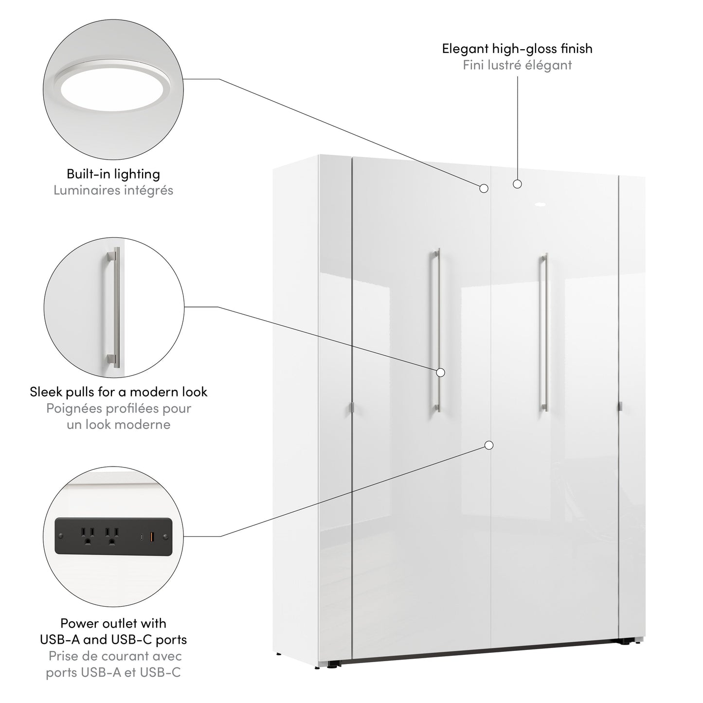 Modubox Avalon 61W High Gloss Full Murphy Bed in High Gloss White