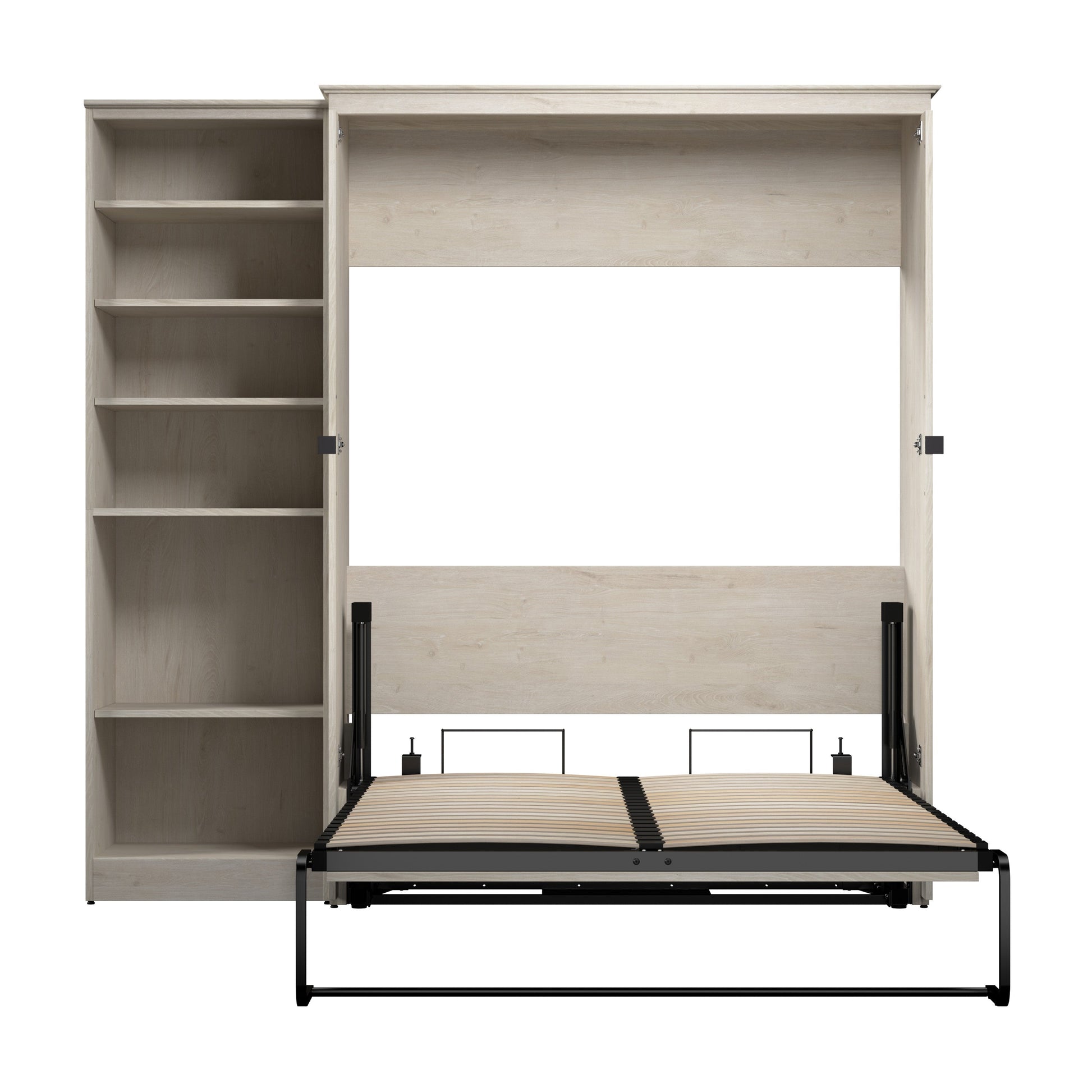 Modubox Key West 87W Full Murphy Bed with Closet Organizer (88W) in Linen White Oak