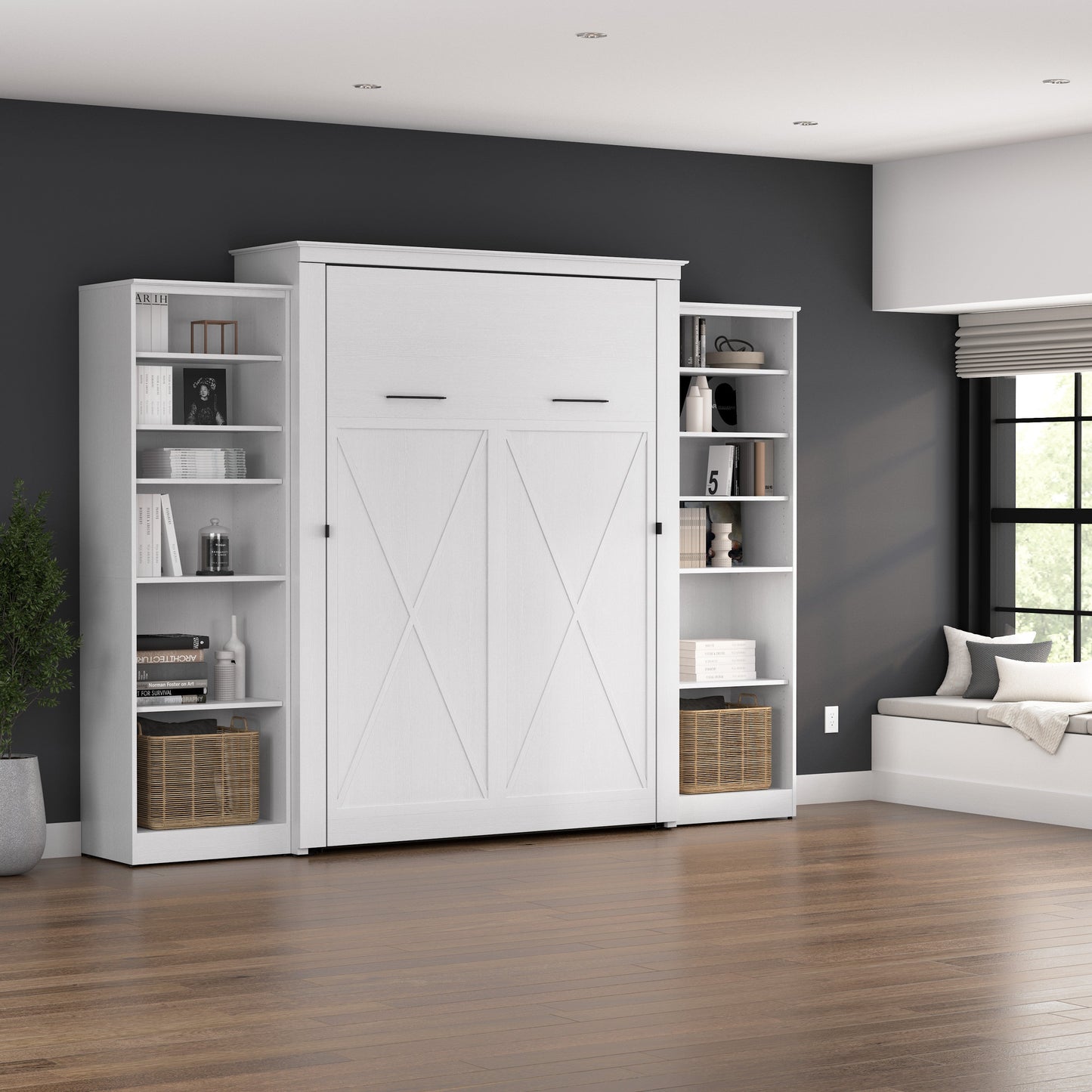 Modubox Key West 117W Queen Murphy Bed with Closet Organizers (119W) in Pure White Oak