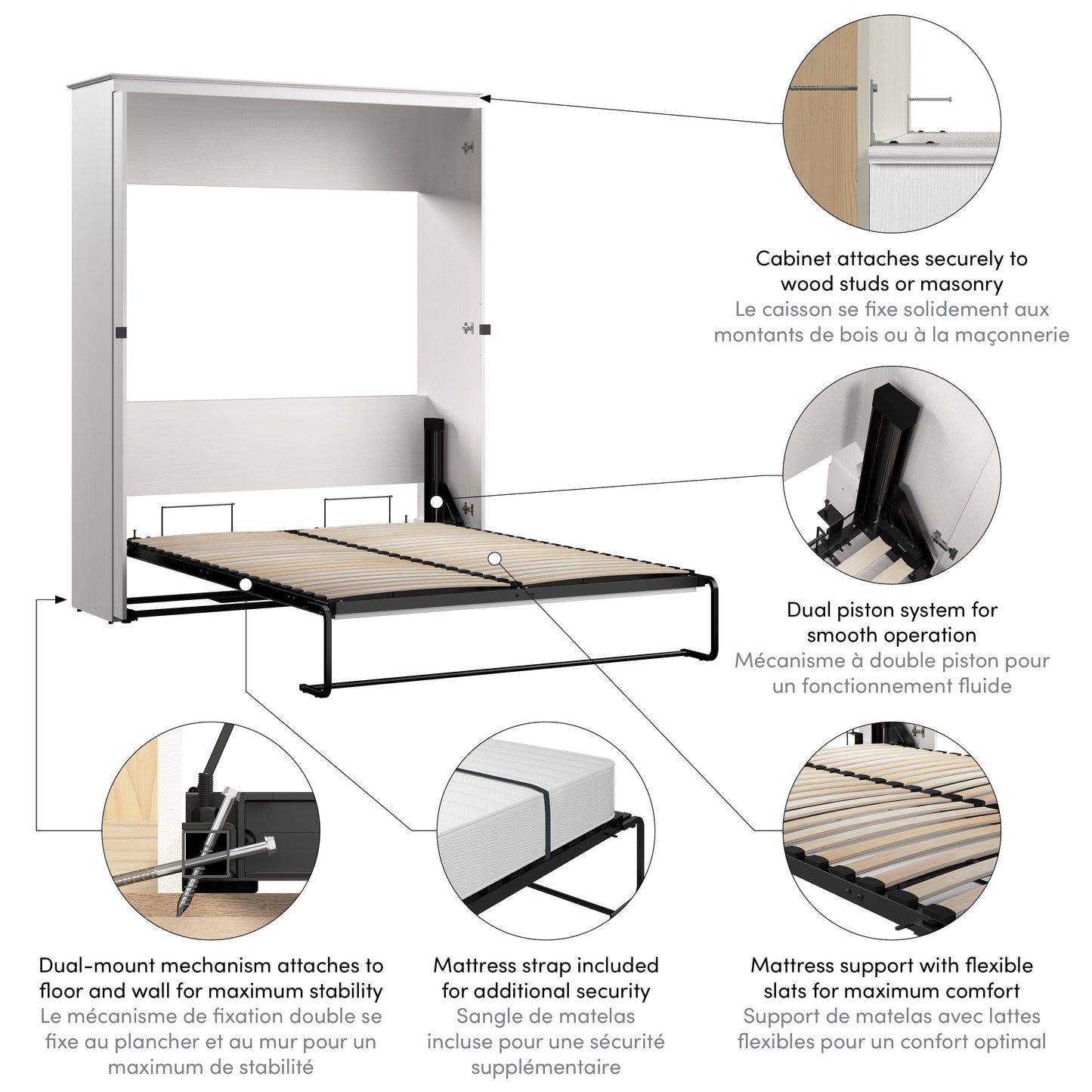 Modubox Key West 69W Queen Murphy Bed in Pure White Oak