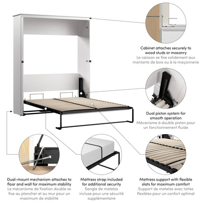 Modubox Key West 69W Queen Murphy Bed in Pure White Oak