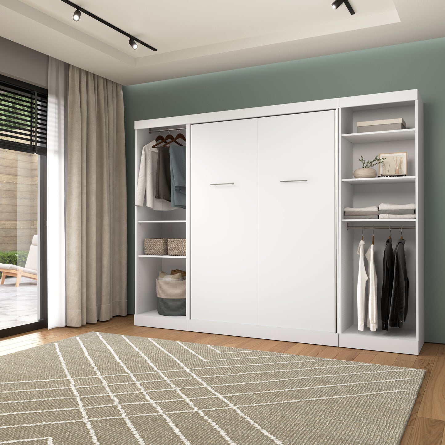 Modubox Nebula Full Murphy Bed and 2 Closet Organizers (109W) in White